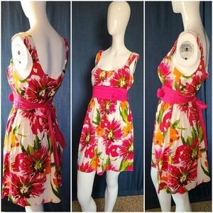 City Triangles Floral Dress Pink Rosette Jrs Size 7 Sleeveless Summer Babydoll